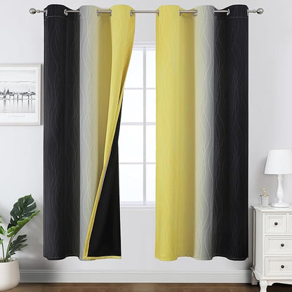 Estelar Textiler Yellow and Black Ombre Blackout Curtains by ESTELARTEXTILER