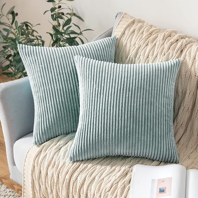 MIULEE Pack of 2 Corduroy Pillow Covers Soft Soild Striped Throw Pillow Covers by MIULEE