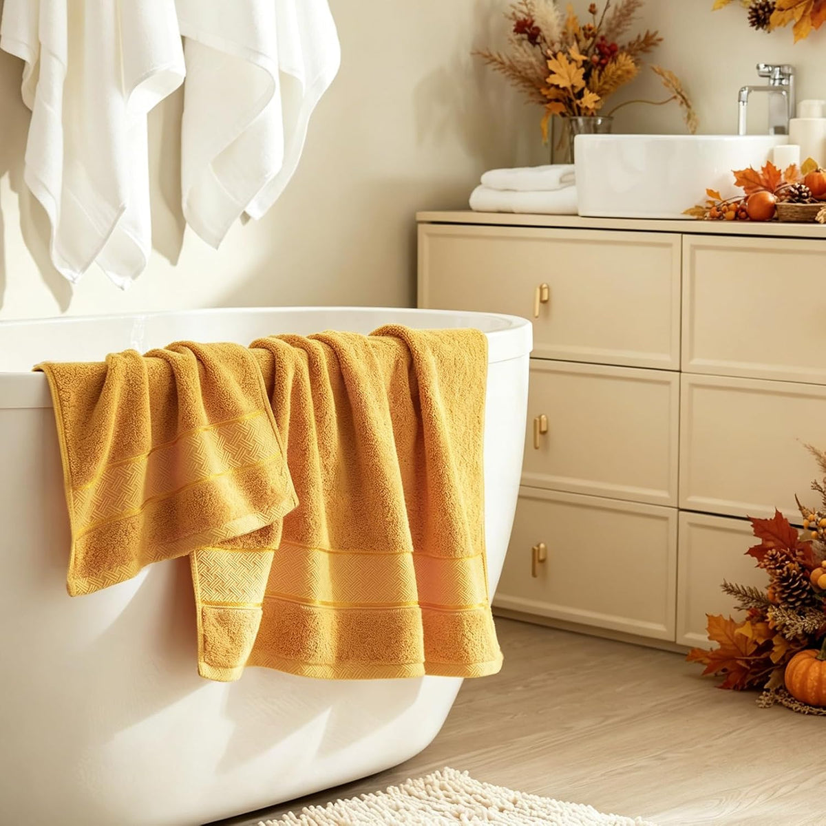 cozyart bath towel set 6 pcs, luxury gold, front angle view