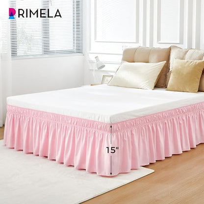 RIMELA Pink Bed Skirt Twin Size 15 Inch Drop, Elastic Bed Skirting - Image 3