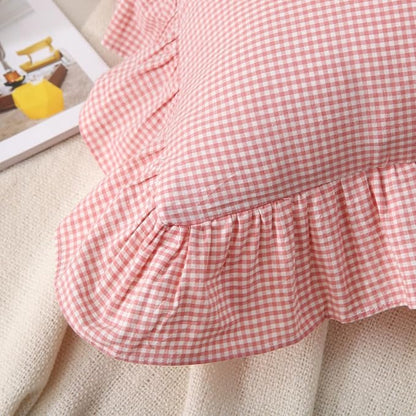 Pink/White Plaid Ruffle Throw Pillow Covers Farmhouse Checkered Gingham 20"x20" - Image 5