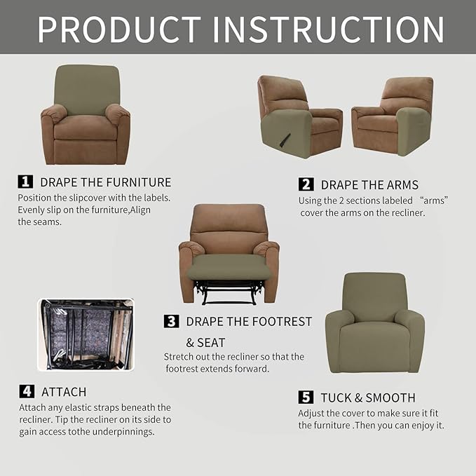 Easy-Going Recliner Stretch Sofa Slipcover Sofa Cover 4-Pieces Furniture - Image 5