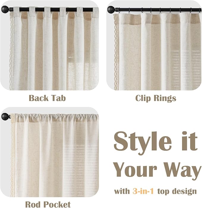 jinchan Linen Curtains for Living Room Bedroom Light Filtering Semi Sheer - Image 7