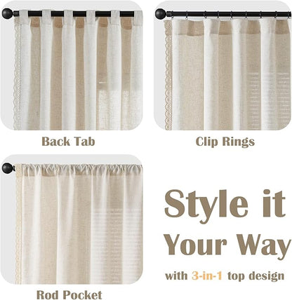 jinchan Linen Curtains for Living Room Bedroom Light Filtering Semi Sheer - Image 7
