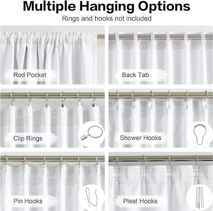 Pure White Curtains 96 Inches Long, Thermal Insulated Window Treatment Panels - Image 3