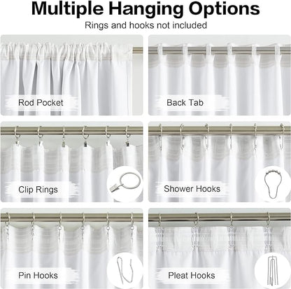 DUALIFE White Extra Long Blackout Curtains 52x108in, Rod Pocket Back Tab - Image 3