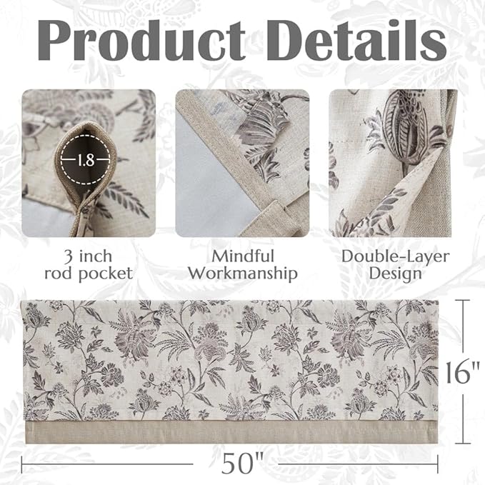 jinchan Floral Valance Curtain Linen Kitchen Valance - Image 6