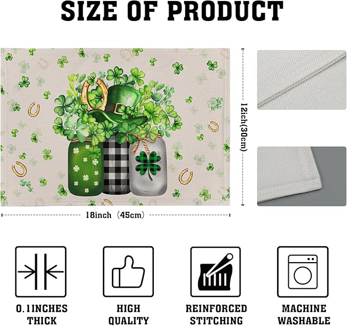Giwawa 12"x18" Patrick Vases Placemats Set of 4 Lucky Shamrocks Horseshoes - Image 4