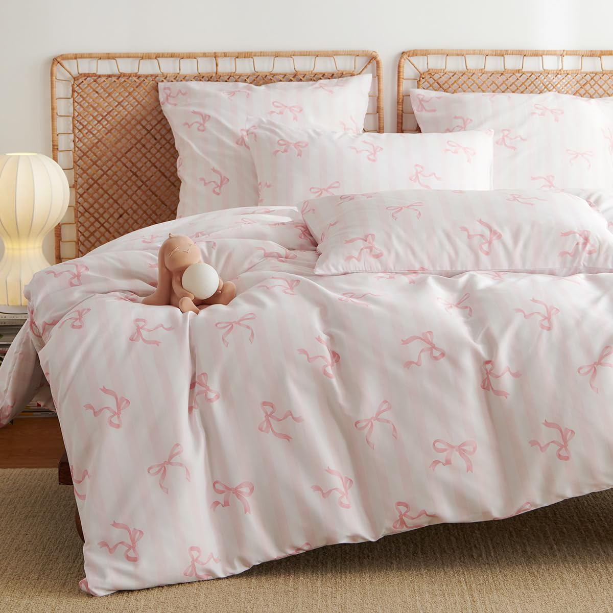 pink comforter set full size 3 pieces,pink bows, main product view