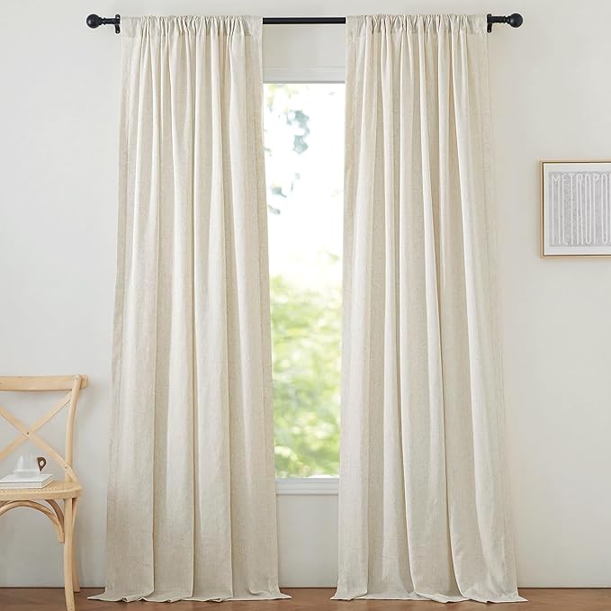 NICETOWN Natural Linen Curtains & Drapes 96 inches Long 2 Panels Set, Rod - Image 3
