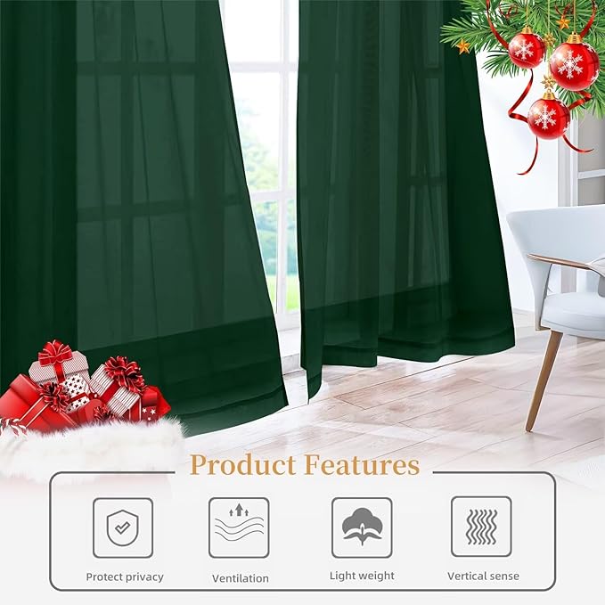 Sheer Curtains 54 Inches Long 2 Panels, Rod Pocket Short Curtain - Image 6