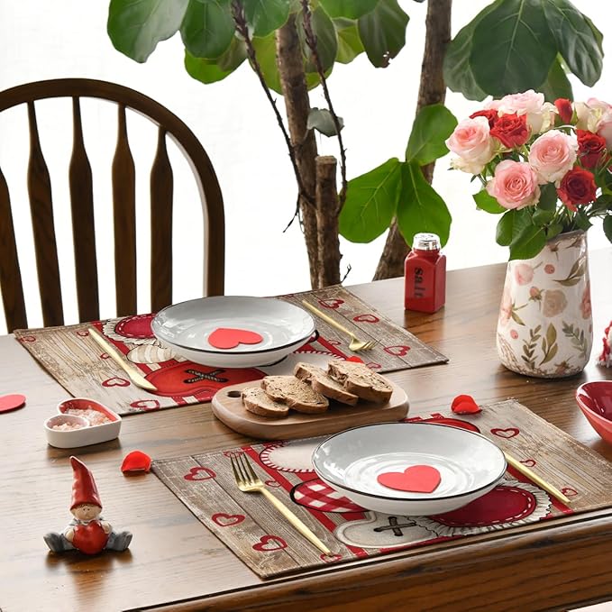 Artoid Mode Wooden Heart-Shaped Buttons Valentine Placemats Set of 4, 12x18 - Image 4