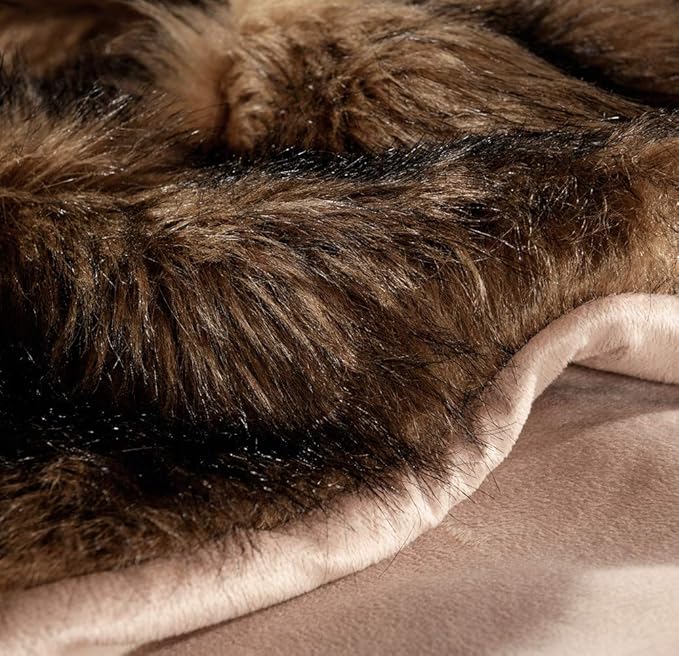 Luxury Plush Faux Fur Throw Blanket, Long Pile Brown - Image 3