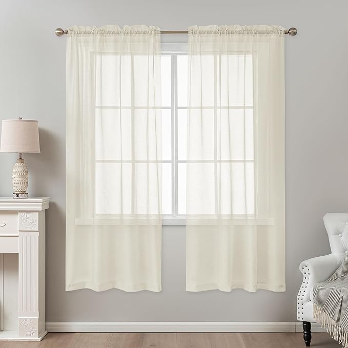 Natural Sheer Curtains 72 Inches Long, Privacy Semi Sheer Curtains - Image 2