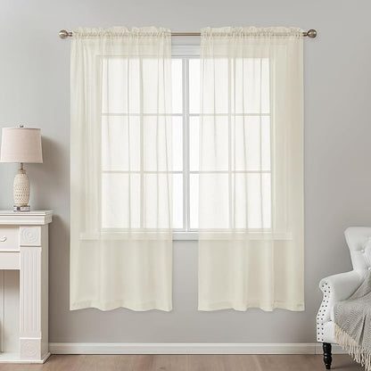 Natural Sheer Curtains 72 Inches Long, Privacy Semi Sheer Curtains - Image 2
