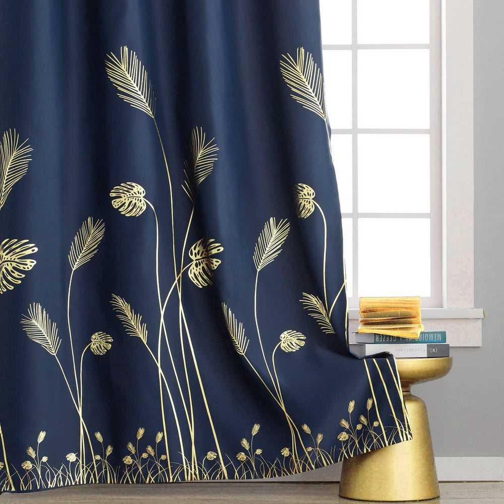 Navy Blue Blackout Patterned Curtains for Bedroom 52Wx84L
