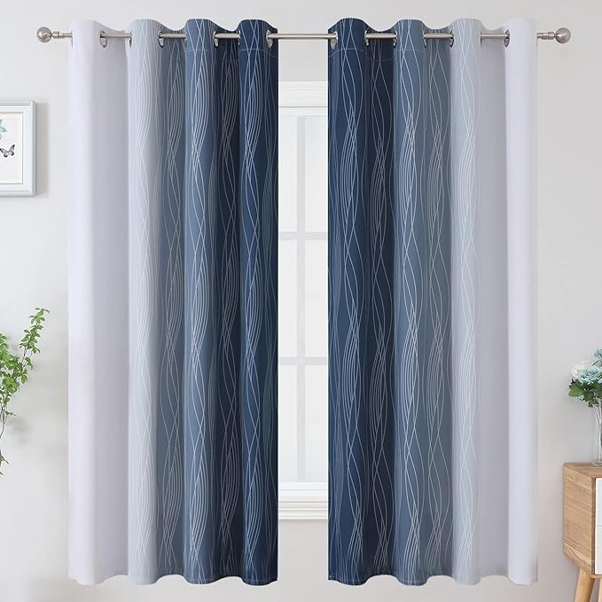 Estelar Textiler Full Room Darkening Greyish White and Navy Blue Blackout - Image 2