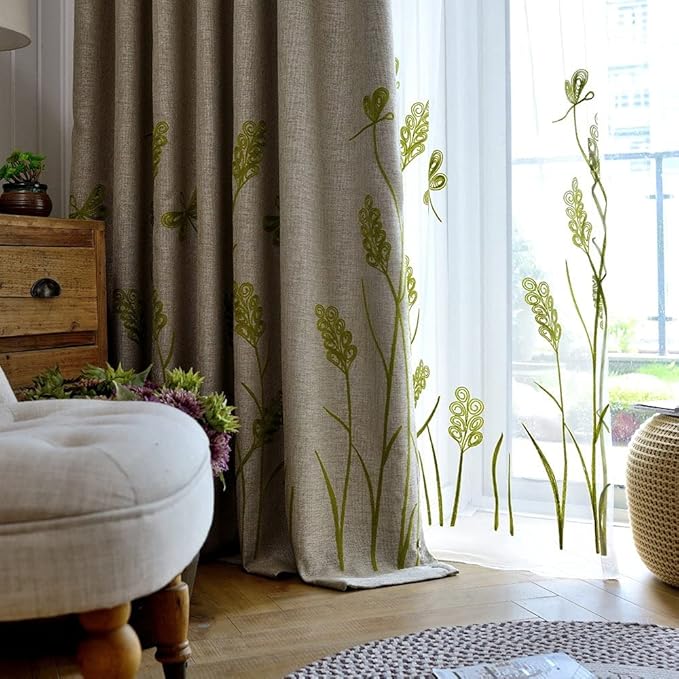 Melodieux Wheat Embroidery Linen Textured Curtain - Image 3