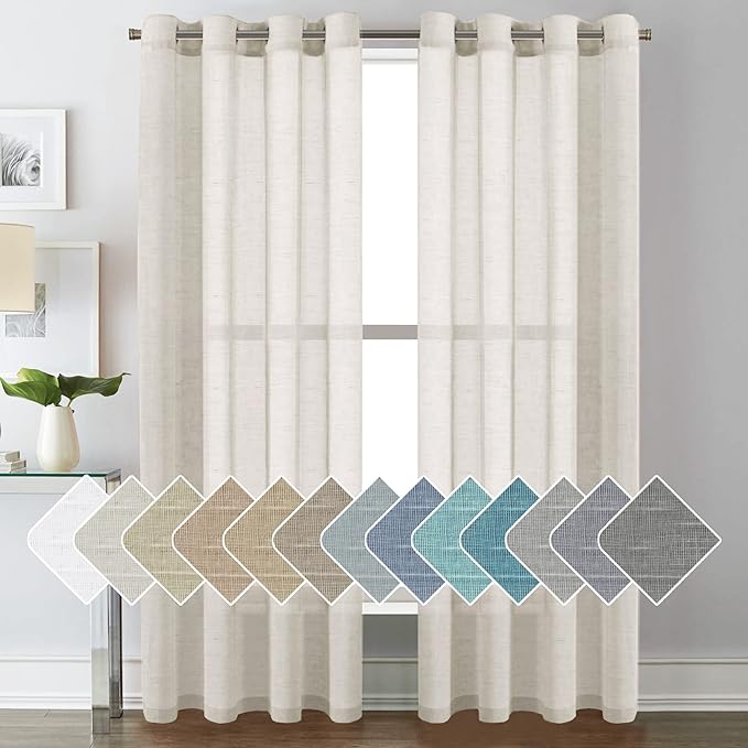 H.VERSAILTEX Natural Linen Sheer Curtains Flax Linen Blended Curtain Panels by HVERSAILTEX