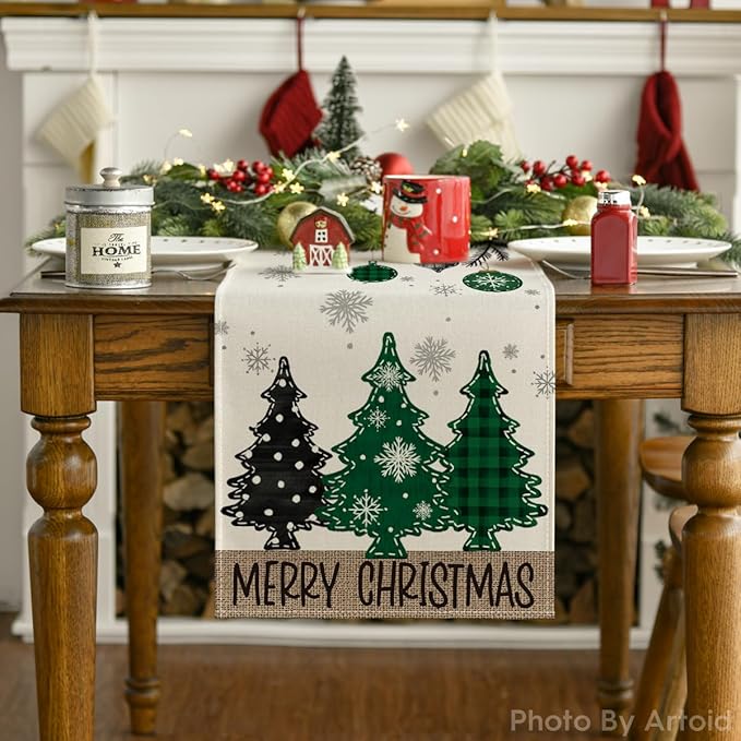 Artoid Mode Green Pine Trees Snowflake Merry Christmas Table Runner, Winter - Image 7