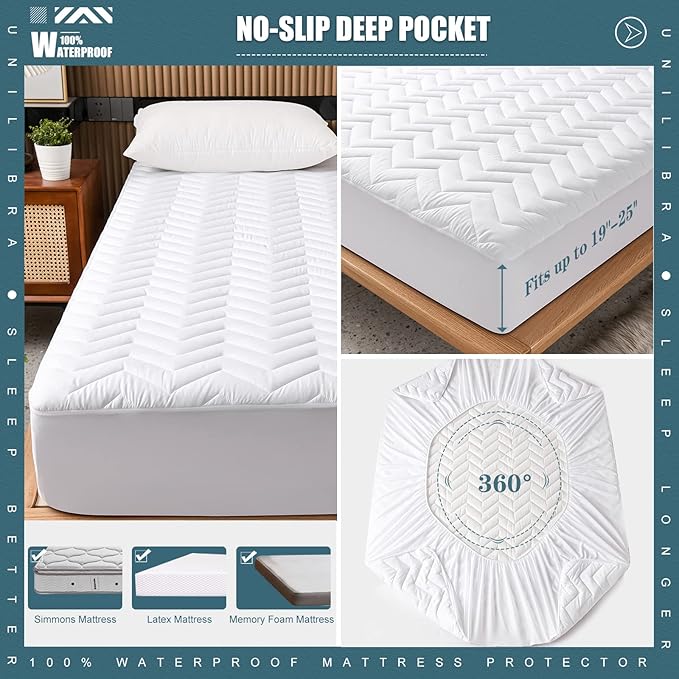 Full Size Waterproof Mattress Protector Quilted, Breathable Ultra-Soft Filling - Image 5