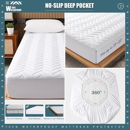 King Size Waterproof Mattress Protector Quilted, Breathable Ultra-Soft Filling - Image 5