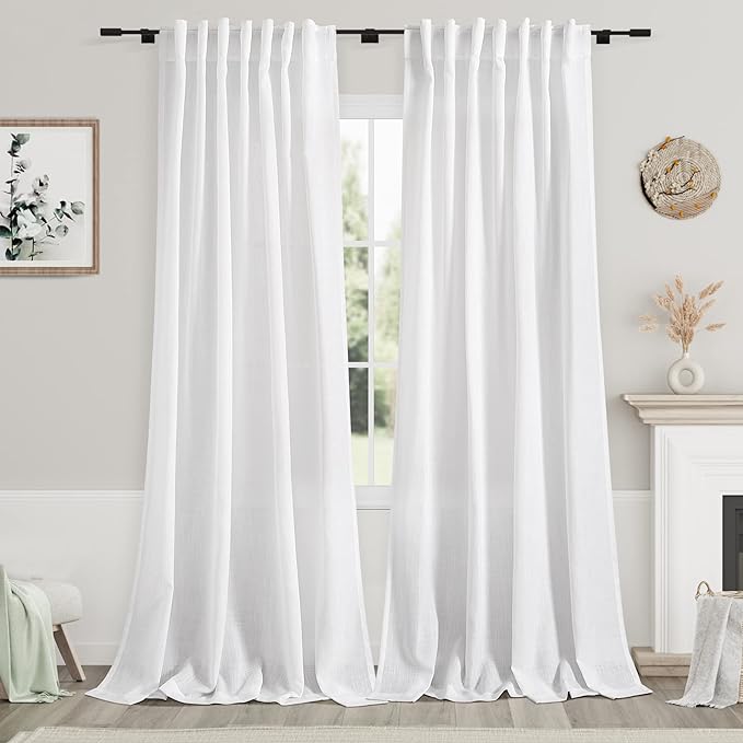 White Linen Curtains 100 inches Long by Nanspring