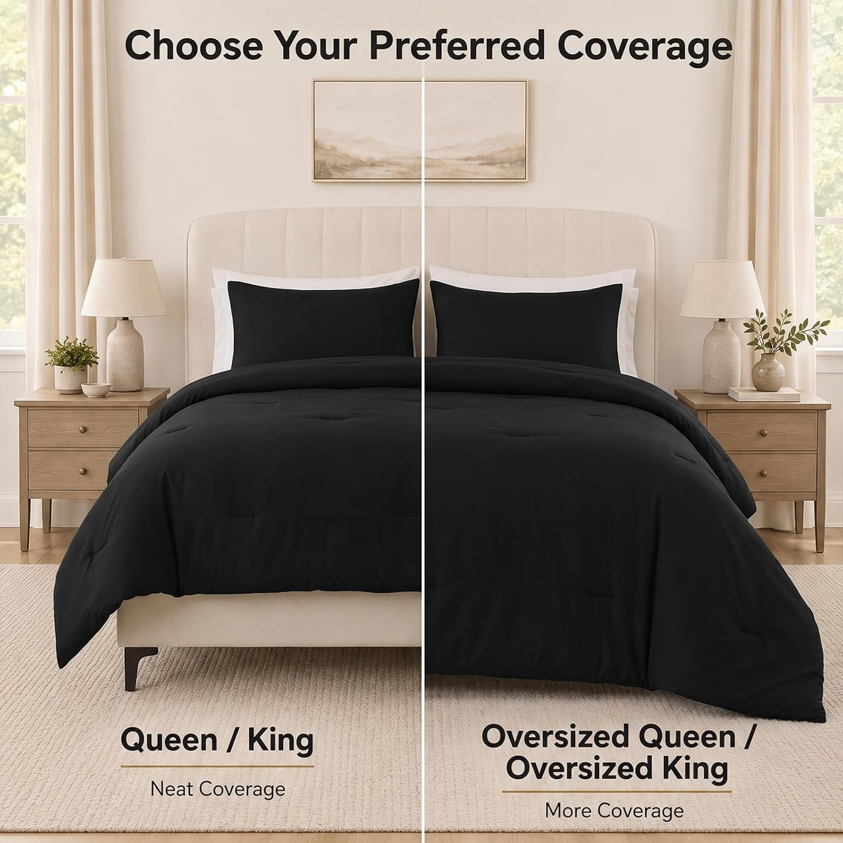 cozylux oversized queen comforter set, 3 pieces black, package contents