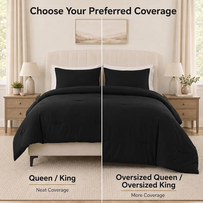 cozylux oversized queen comforter set, 3 pieces black, package contents