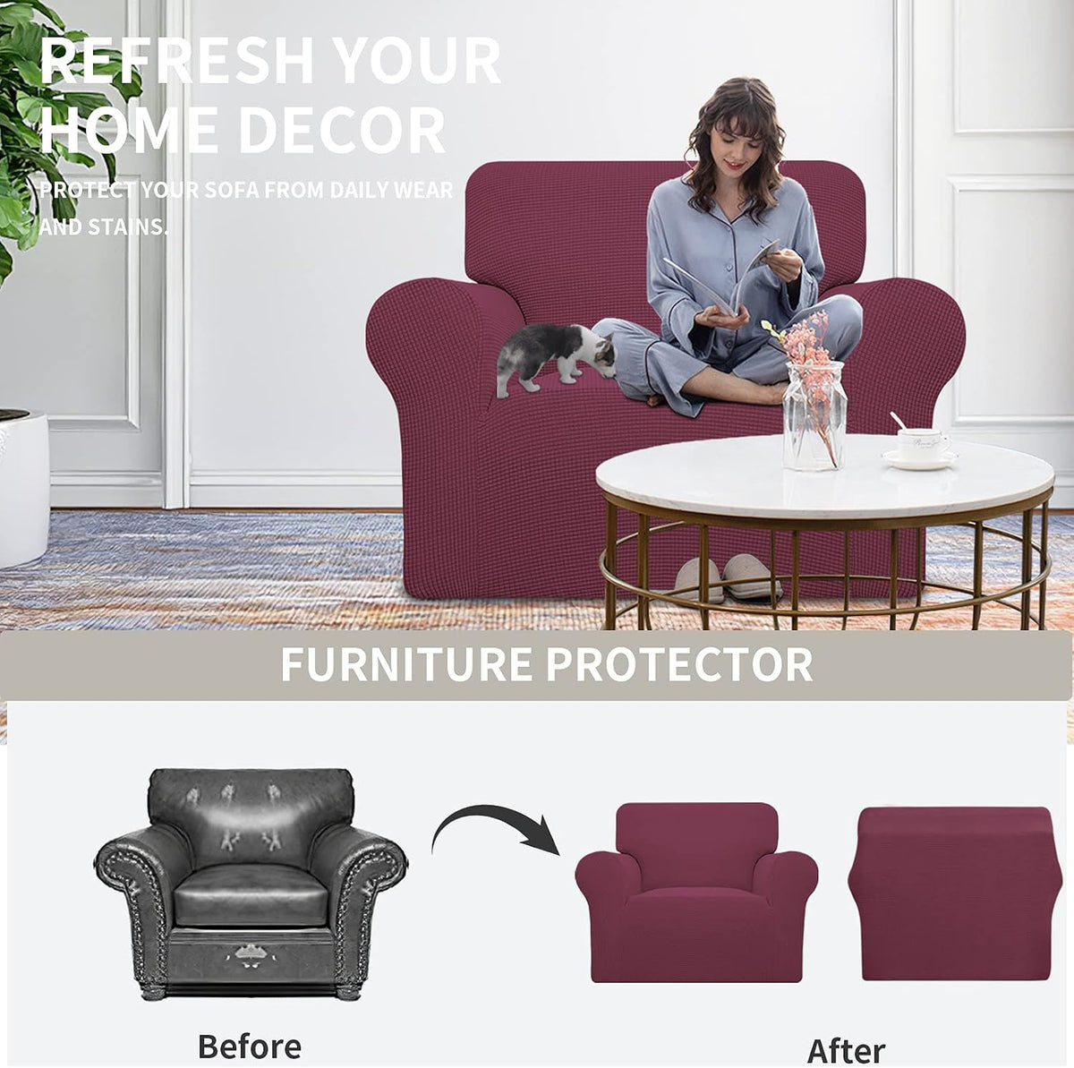 easy-going stretch oversized chair slipcover with arm washable, side view