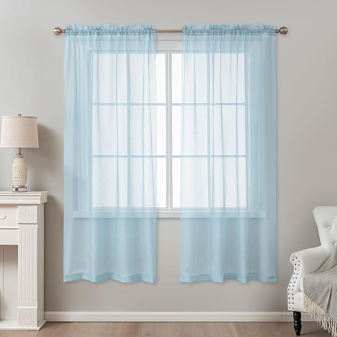 Blue Sheer Curtains 72 Inches Long, Privacy Semi Sheer Curtains - Image 2