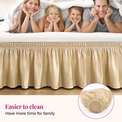 RIMELA Beige Bed Skirt Queen Size 15 Inch Drop, Wrap Around Elastic Bedskirt - Image 5