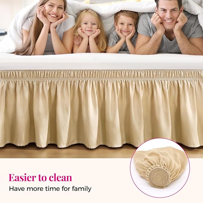 RIMELA Beige Bed Skirt King Size 18 Inch Drop, Wrap Around Elastic Bedskirt - Image 4