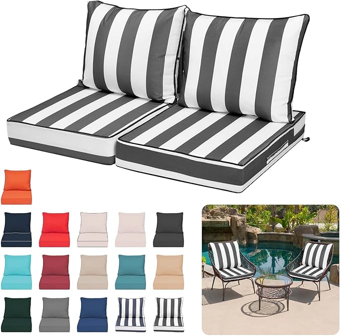 24x24'' Outdoor Chair Cushion Set of 2, UV&Fade Resistant Deep Seat Patio by Vulacko