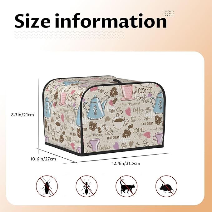 Beige Coffee Love Heart 4 Slice Toaster Cover, Waterproof Toaster Dust Cover - Image 6