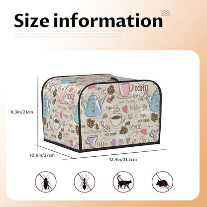 Beige Coffee Love Heart 4 Slice Toaster Cover, Waterproof Toaster Dust Cover - Image 6