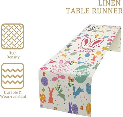 Happy Easter Table Runner, Easter Rabbits Linen Farmhouse Table Runners - Image 3