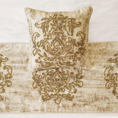 The HomeCentric King/Queen/Twin Ivory & Gold Decorative King 90"x18" Bed Runner - Image 3