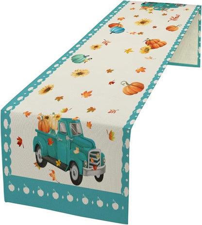 Thanksgiving Table Runner, Pumpkin Linen Farmhouse Table Runners, Kitchen - Image 2