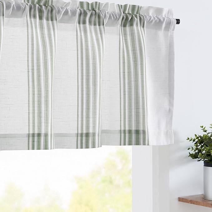 jinchan Striped Linen Valance Curtain 16 Inch Vertical Striped Valance by JINCHAN
