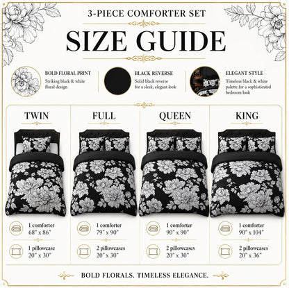 ccoutuechen black white floral comforter set queen size, package contents