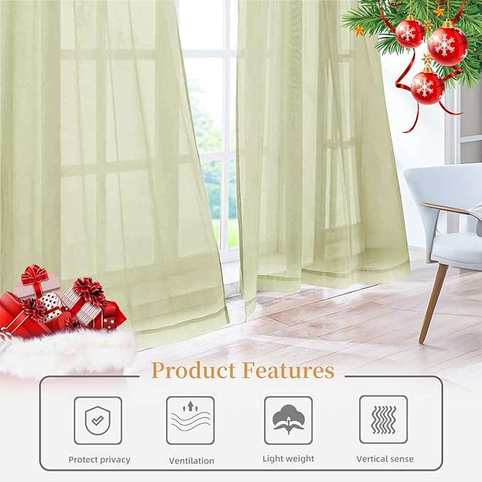 Sheer Curtains 72 Inches Long 2 Panels, Rod Pocket Short Curtain - Image 6