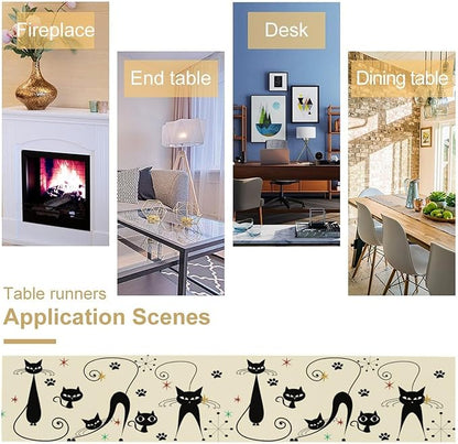 Mid Century Table Runner Minimalist Funny Black Cat Claws Retro Abstract - Image 5
