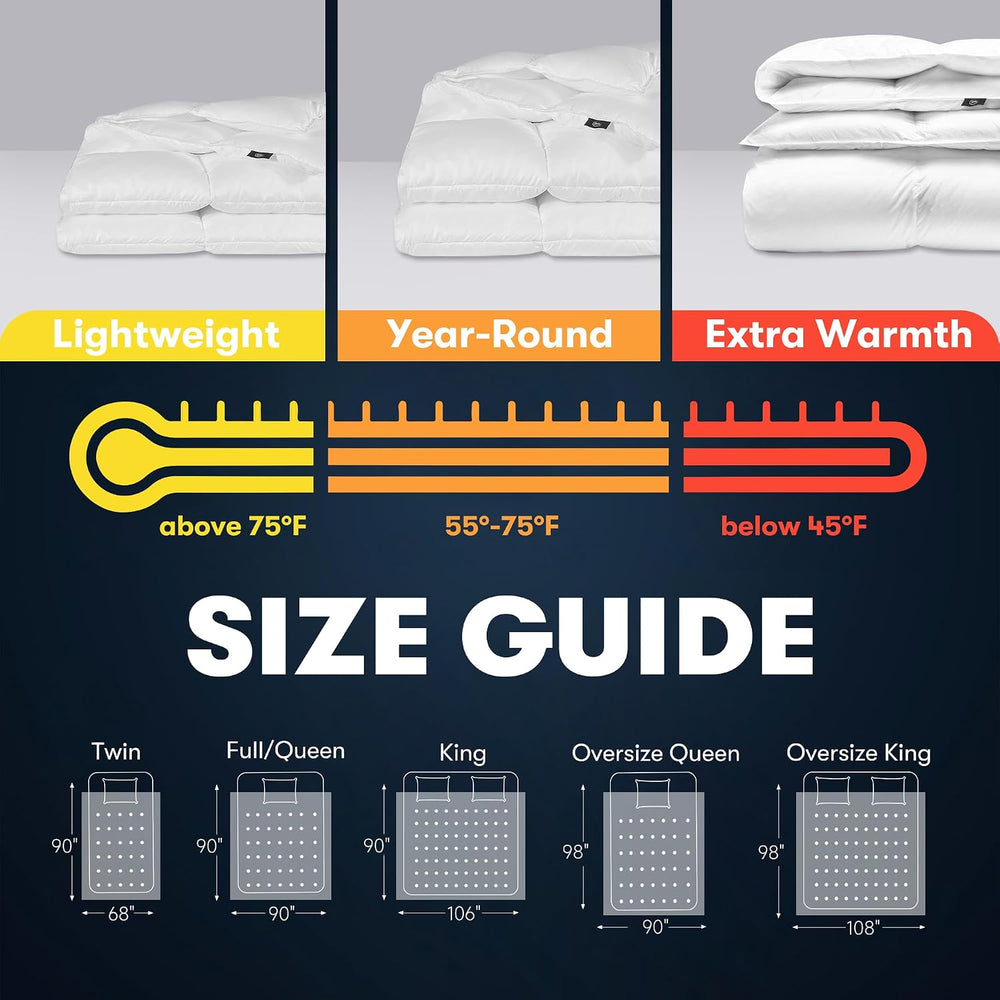 Serta Goose Feather Down Fiber Comforter King Size - 100% Cotton Cover Duvet ...