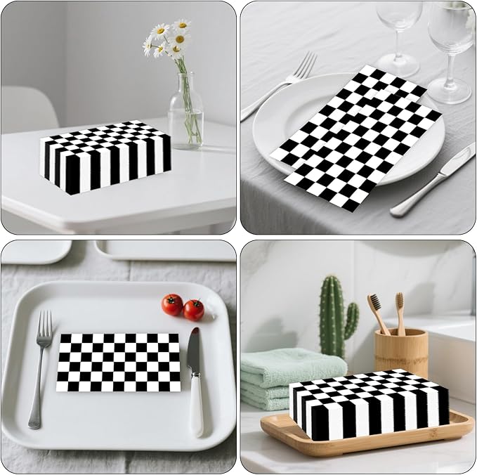 100 PCS Race Car Paper Napkin, Disposable Checkered Flag Bathroom Guest Hand - Image 7