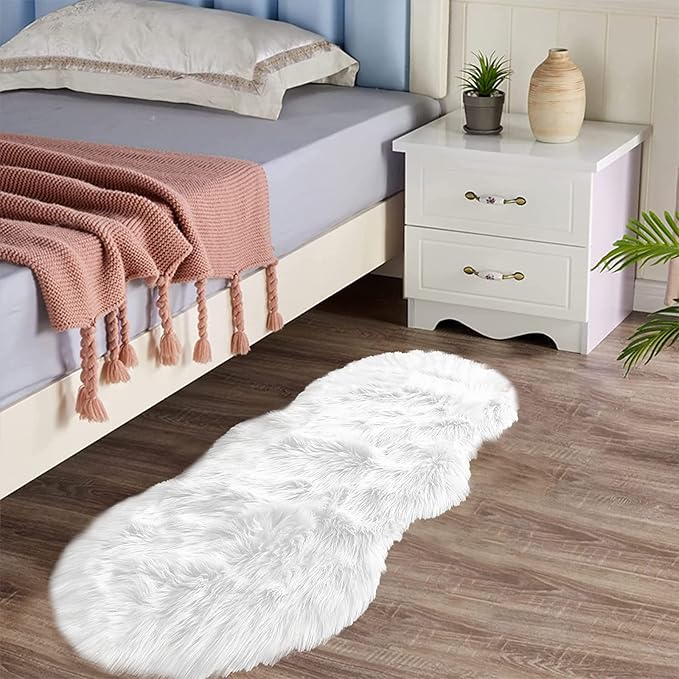 Latepis Faux Sheepskin 2x4 Shag Throw Rugs White Fur Sheep Skin Rug Carpet by Latepis