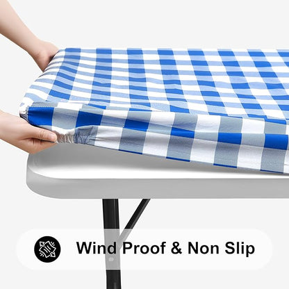 Smiry Rectangle Picnic Table Cloth, Elastic Waterproof Fitted Vinyl Tablecloths - Image 2