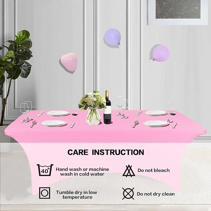 IVAPUPU 2 Pack 4FT Table Cloth for Rectangular Fitted Events Stretch Pink Table - Image 5