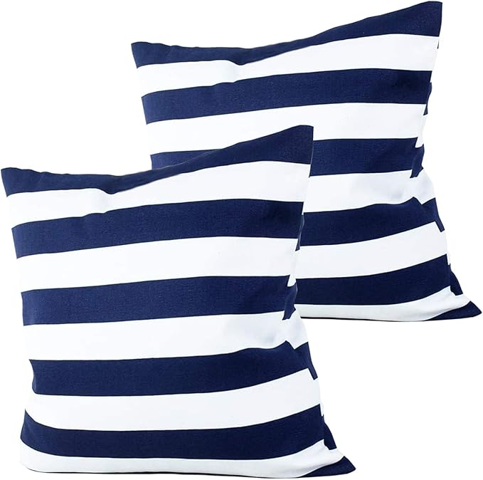 Leaveland Retro Navy Blue Stripe 16x16 Inch Set of 2 Cotton Polyester Square by Leaveland