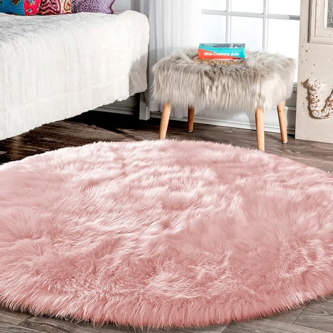 Latepis Pink Rugs for Bedroom Girls Round Rugs 8ft Large Area Fluffy Circle by Latepis